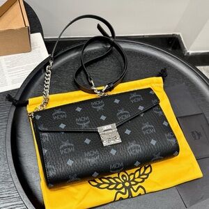 MCM Black and Gray Leather Clutch